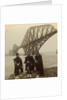 Men in Highland dress in front of the Forth Bridge, Scotland by Underwood & Underwood