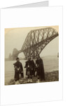 Men in Highland dress in front of the Forth Bridge, Scotland by Underwood & Underwood