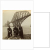 Men in Highland dress in front of the Forth Bridge, Scotland by Underwood & Underwood