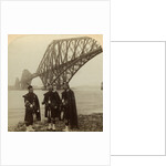 Men in Highland dress in front of the Forth Bridge, Scotland by Underwood & Underwood