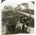 Tombs and children in traditional dress, Appian Way, Rome, Italy by Underwood & Underwood
