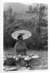 Woman under a parasol having a picnic by Anonymous