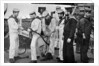 Blue jackets at work splicing a rope on board the battleship HMS Majestic by Gregory & Co