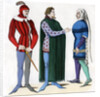 Valet and lords in 14th century costume by Anonymous
