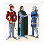 Valet and lords in 14th century costume by Anonymous