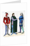 Valet and lords in 14th century costume by Anonymous