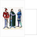 Valet and lords in 14th century costume by Anonymous
