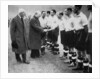 Winston Churchill greets the England football team, Wembley, London, October 1941 by London News Agency