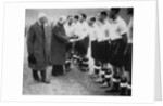 Winston Churchill greets the England football team, Wembley, London, October 1941 by London News Agency