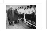 Winston Churchill greets the England football team, Wembley, London, October 1941 by London News Agency