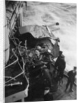 Damaged anti-aircraft gun on the British battleship HMS Malaya, off the coast of Portugal by Anonymous