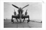 Fairey Firefly aircraft ready to be transported to the hangar lift, HMS Venerable by Anonymous