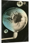 Woman reflected in a bubble, postcard by Anonymous