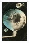 Woman reflected in a bubble, postcard by Anonymous