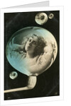 Woman reflected in a bubble, postcard by Anonymous