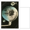 Woman reflected in a bubble, postcard by Anonymous