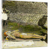 Hindu devotee on a bed of nails near the shrine of Kali, Calcutta, India by Underwood & Underwood