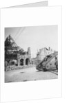 British tank in front of ruined buildings, Peronne, France, World War I by Nightingale & Co