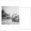 British tank in front of ruined buildings, Peronne, France, World War I by Nightingale & Co