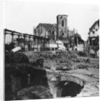 Damaged exterior of the Church of St Vaast, Armentières, France, World War I by Nightingale & Co
