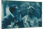 Postcard of romantic vintage couple, in blue by Anonymous