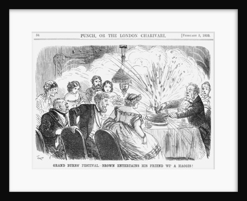 Grand Burns' Festival. - Brown Entertains his Friend wi' a Haggis! by John Leech