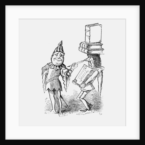 Jester tickling a man carrying books by Anonymous