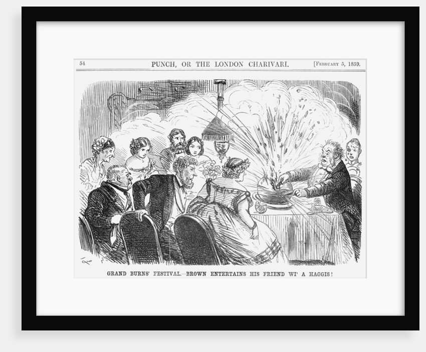 Grand Burns' Festival. - Brown Entertains his Friend wi' a Haggis! by John Leech