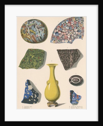 Specimens of fused coloured glass and a Chinese vase by J R Robbins