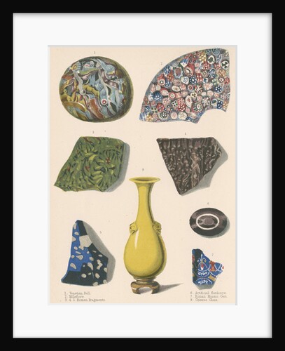 Specimens of fused coloured glass and a Chinese vase by J R Robbins
