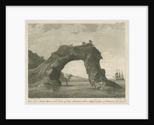 '... arched Rock, on the Coast of New Zealand; with an Hippa, or place of Retreat...' by James Newton