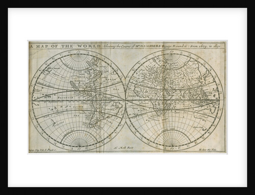Map of William Dampier's circumnavigation of the world, 1679-1691 by Herman Moll