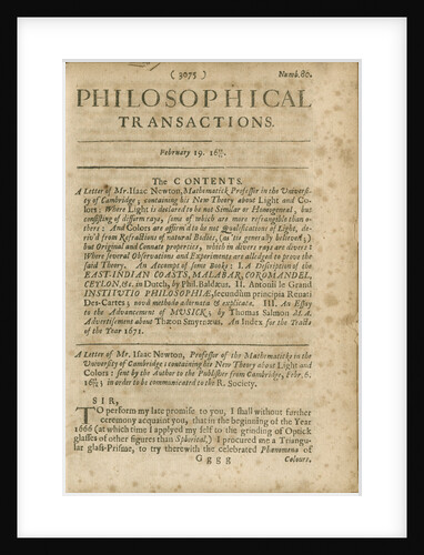 Contents page of Philosophical Transactions of the Royal Society, Volume 6 by Anonymous