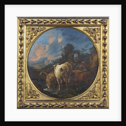 Rustic landscape with shepherd and animals by Philipp Peter Roos