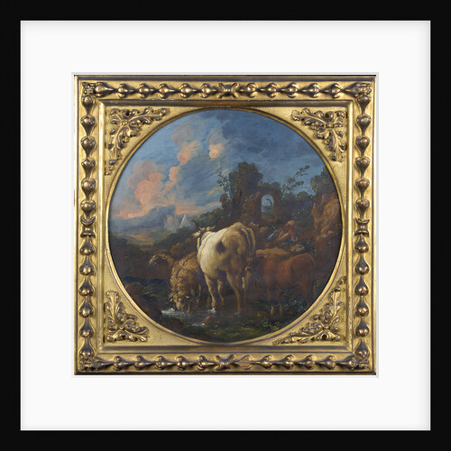 Rustic landscape with shepherd and animals by Philipp Peter Roos