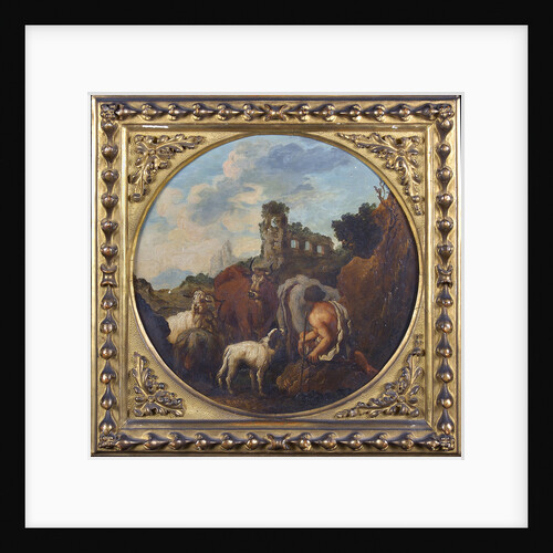 Rustic landscape with shepherd and animals by Philipp Peter Roos