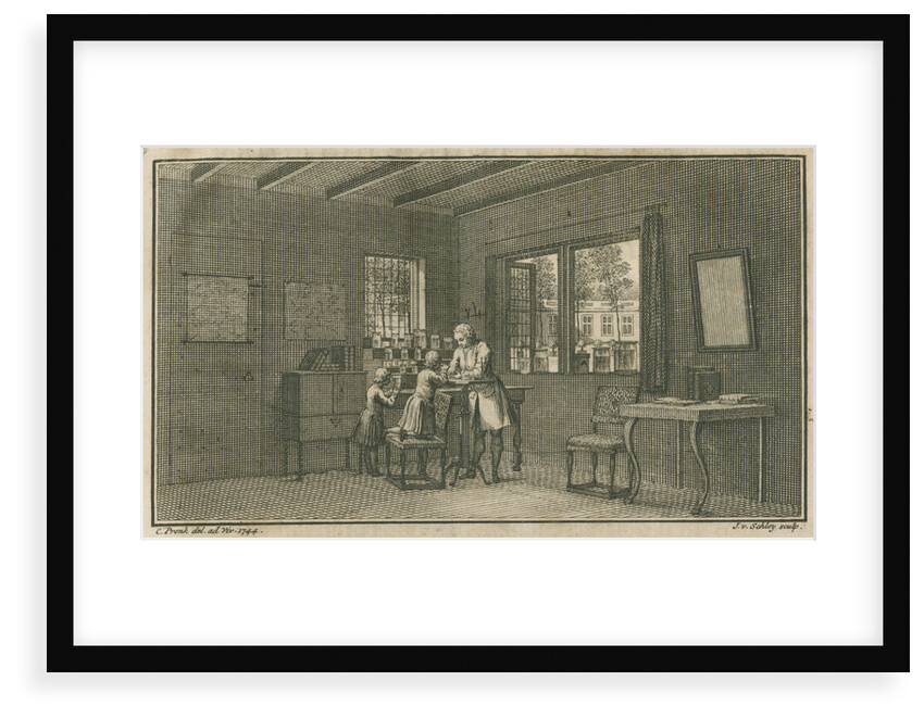 Abraham Trembley in his laboratory with pupils by Jacobus van der Schley