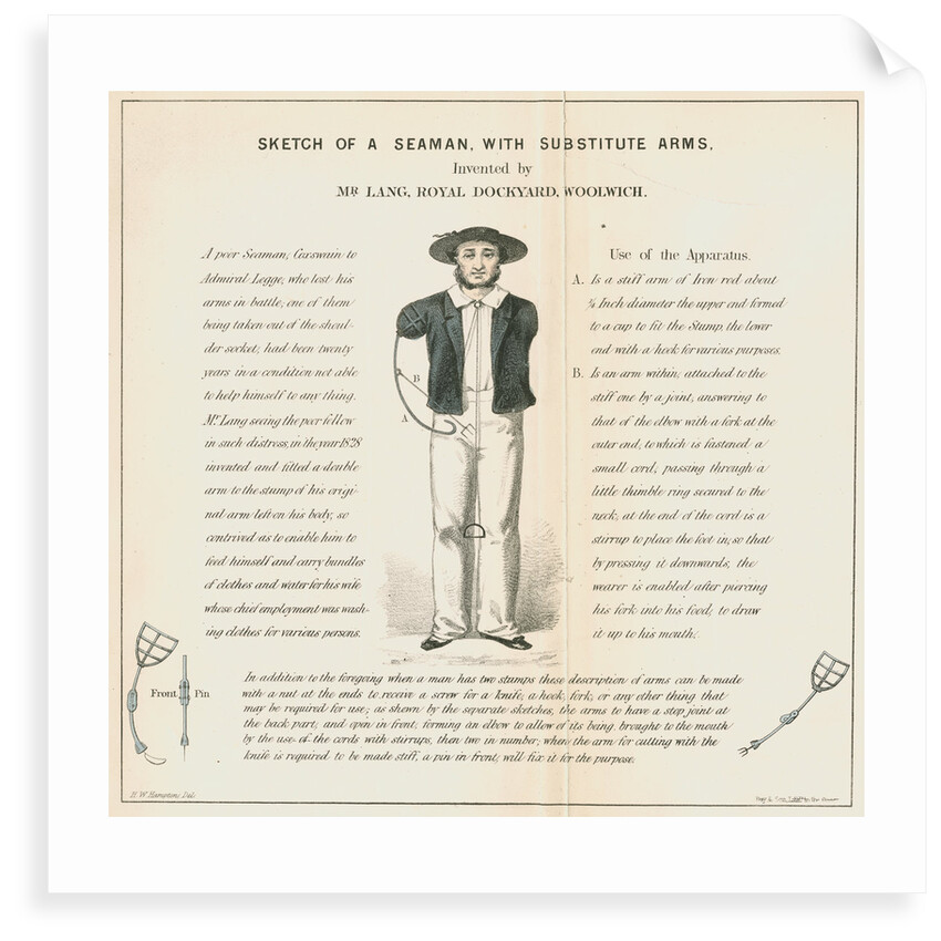 'Sketch of a seaman with substitute arms' by Anonymous