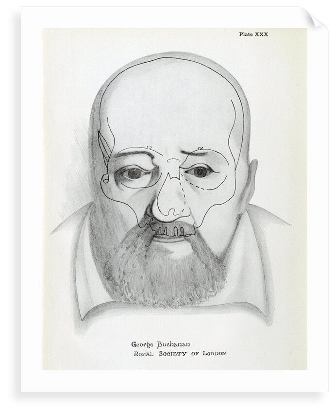 Portrait of George Buchanan with superimposed skull by unknown