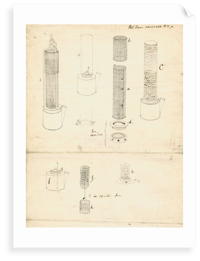 Forms of miners' safety lamp by Humphry Davy