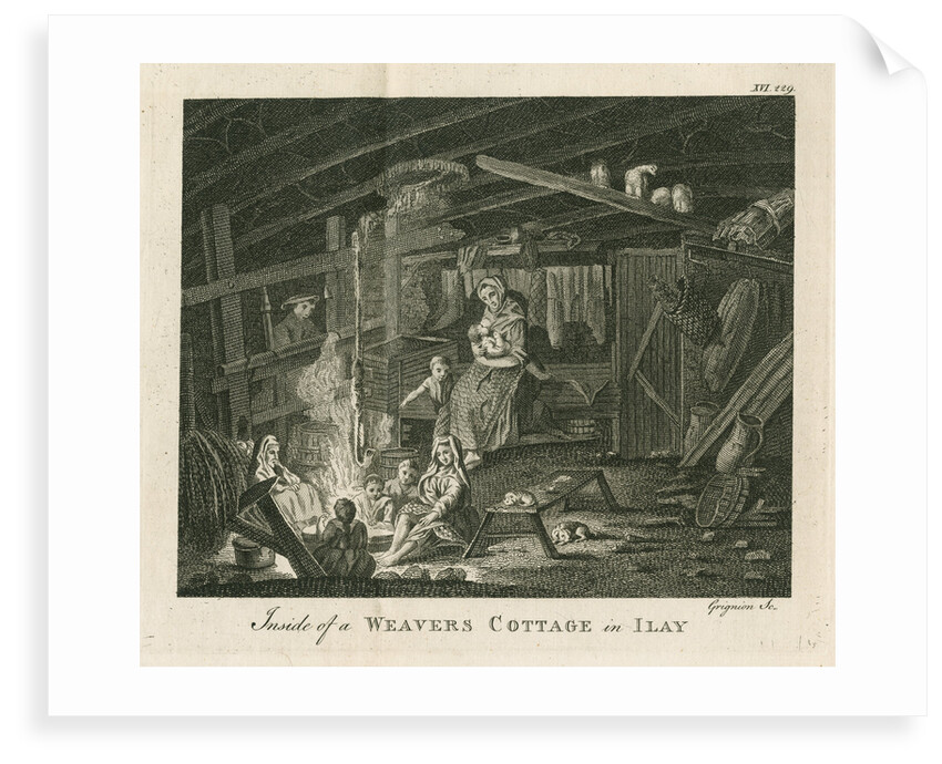 'Inside of a poor weavers cottage at Ilay' by Charles Grignion I