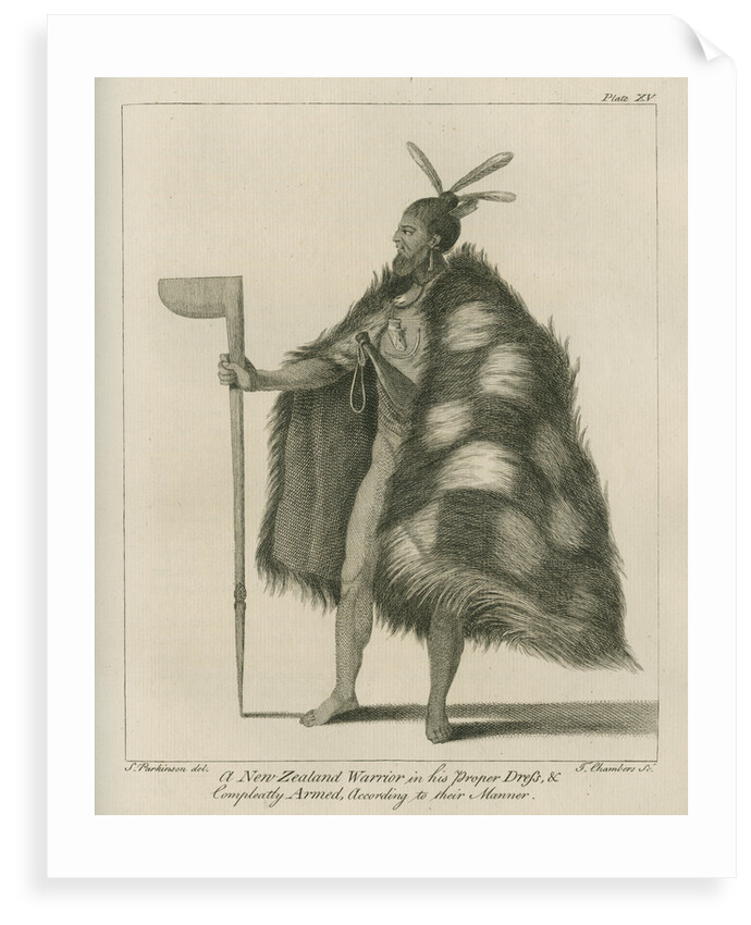 'A New Zealand Warrior in his Proper Dress.' by Thomas Chambers