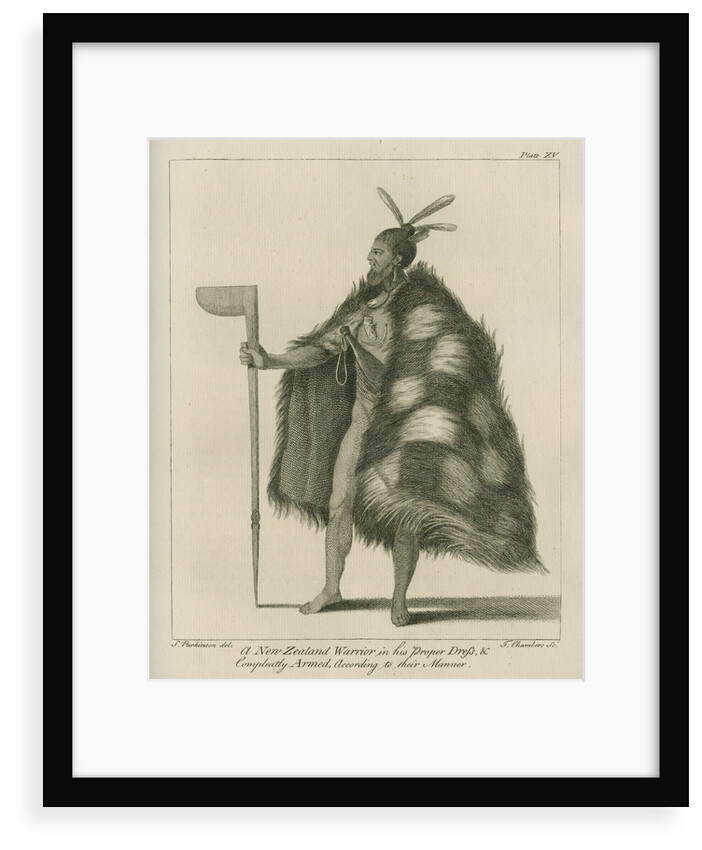 'A New Zealand Warrior in his Proper Dress.' by Thomas Chambers