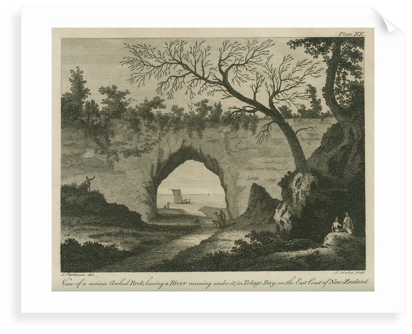 '...curious arched Rock, having a River running under it, in Tolago Bay.' by James Newton