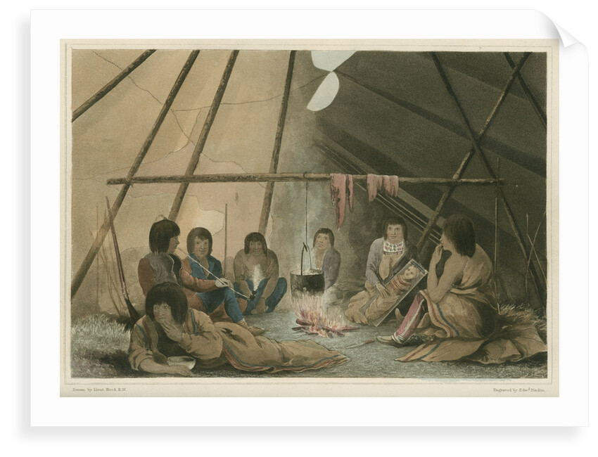 'Interior of a Cree Indian tent, March 25th 1820' by Edward Francis Finden