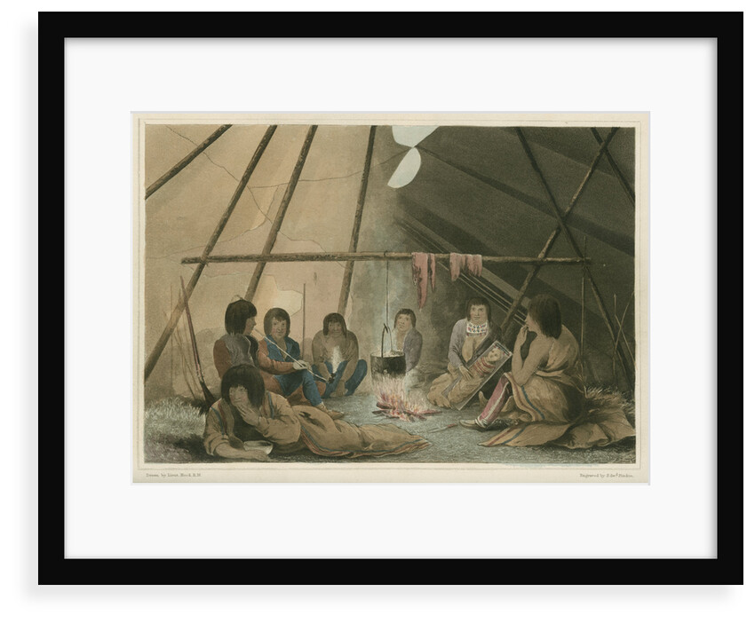 'Interior of a Cree Indian tent, March 25th 1820' by Edward Francis Finden