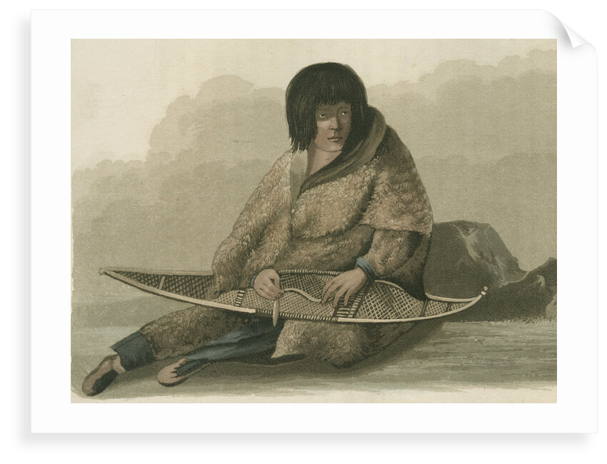 'Green Stockings mending a snow shoe' by Edward Francis Finden