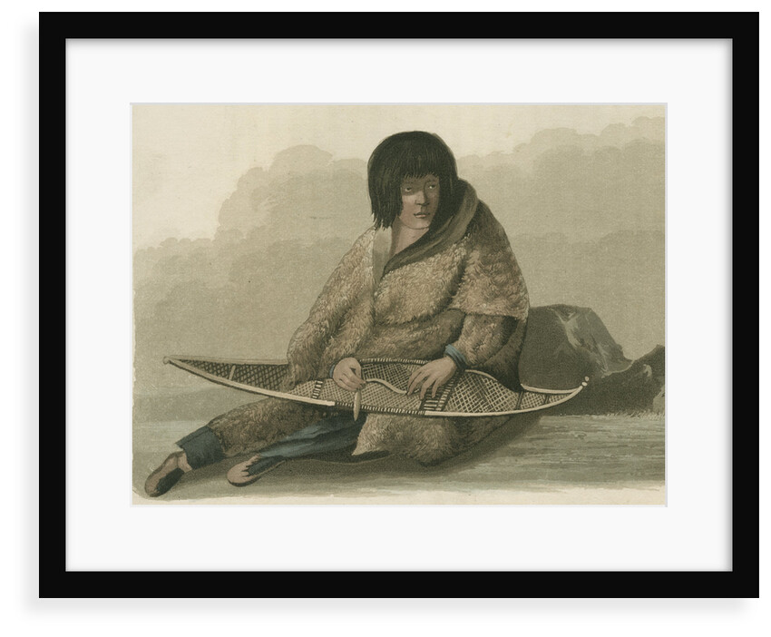 'Green Stockings mending a snow shoe' by Edward Francis Finden