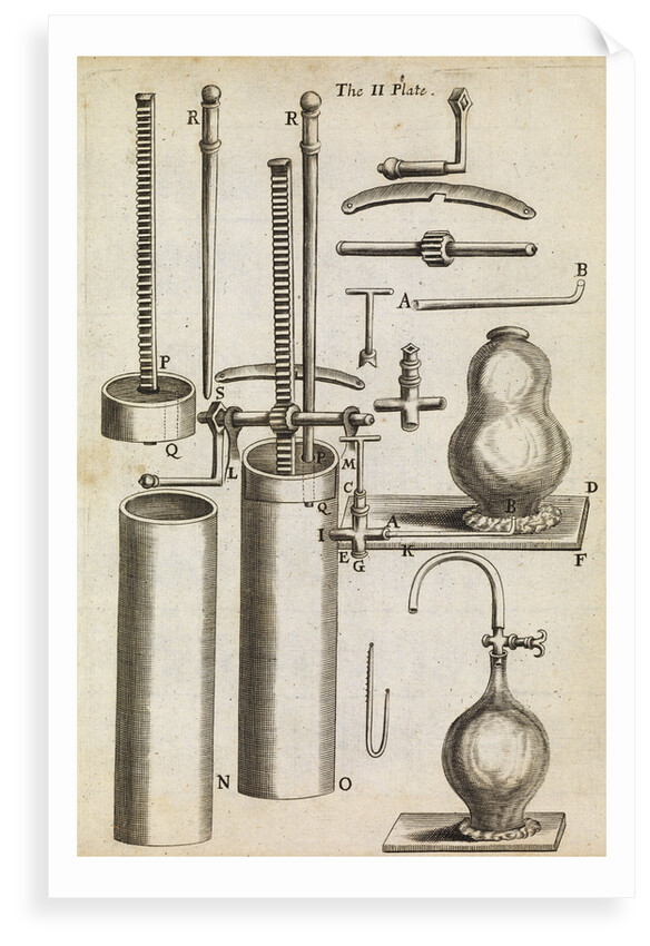 Component parts of Boyle's second air pump by Anonymous