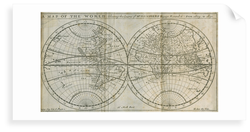 Map of William Dampier's circumnavigation of the world, 1679-1691 by Herman Moll
